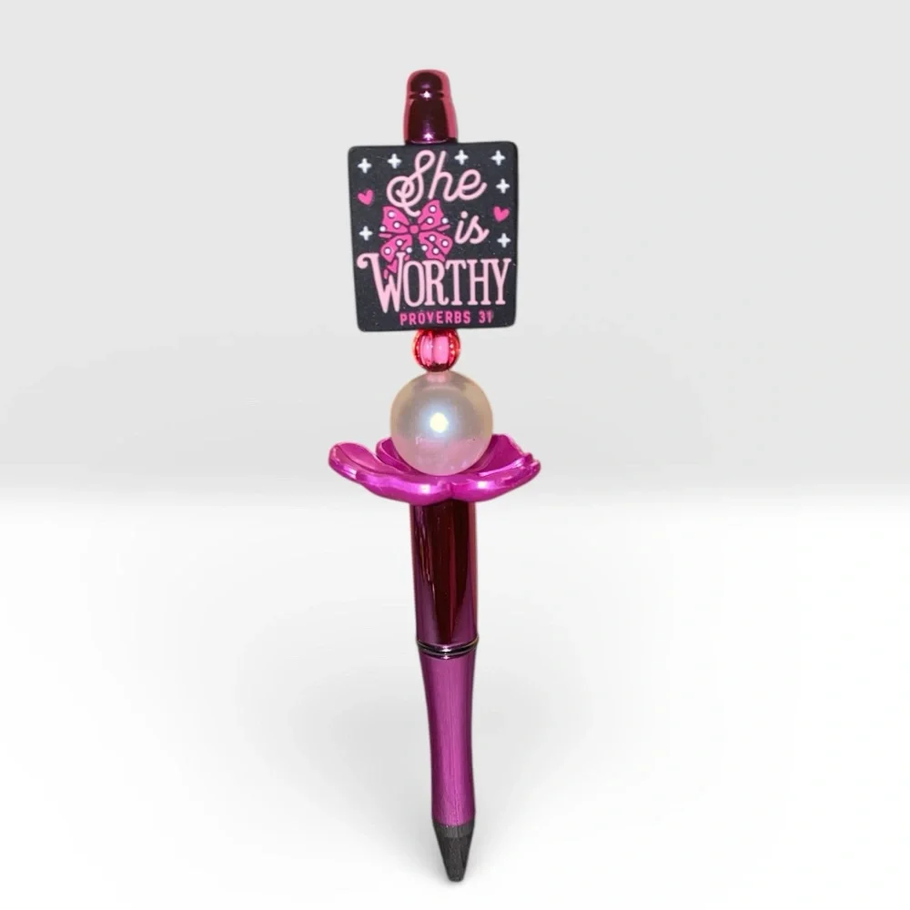 Pink Inspirational Pen | “She is Worthy” Proverbs 31